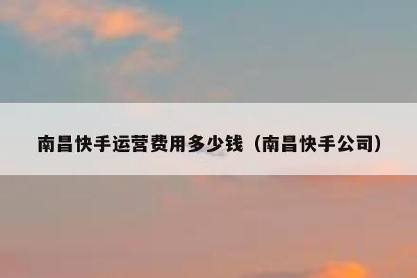 南昌快手运营费用多少钱（南昌快手公司）